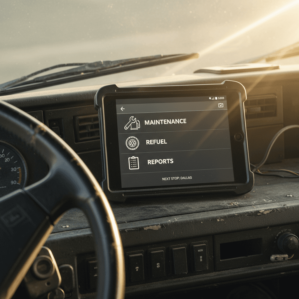 Tablet showing invoice log on dashboard